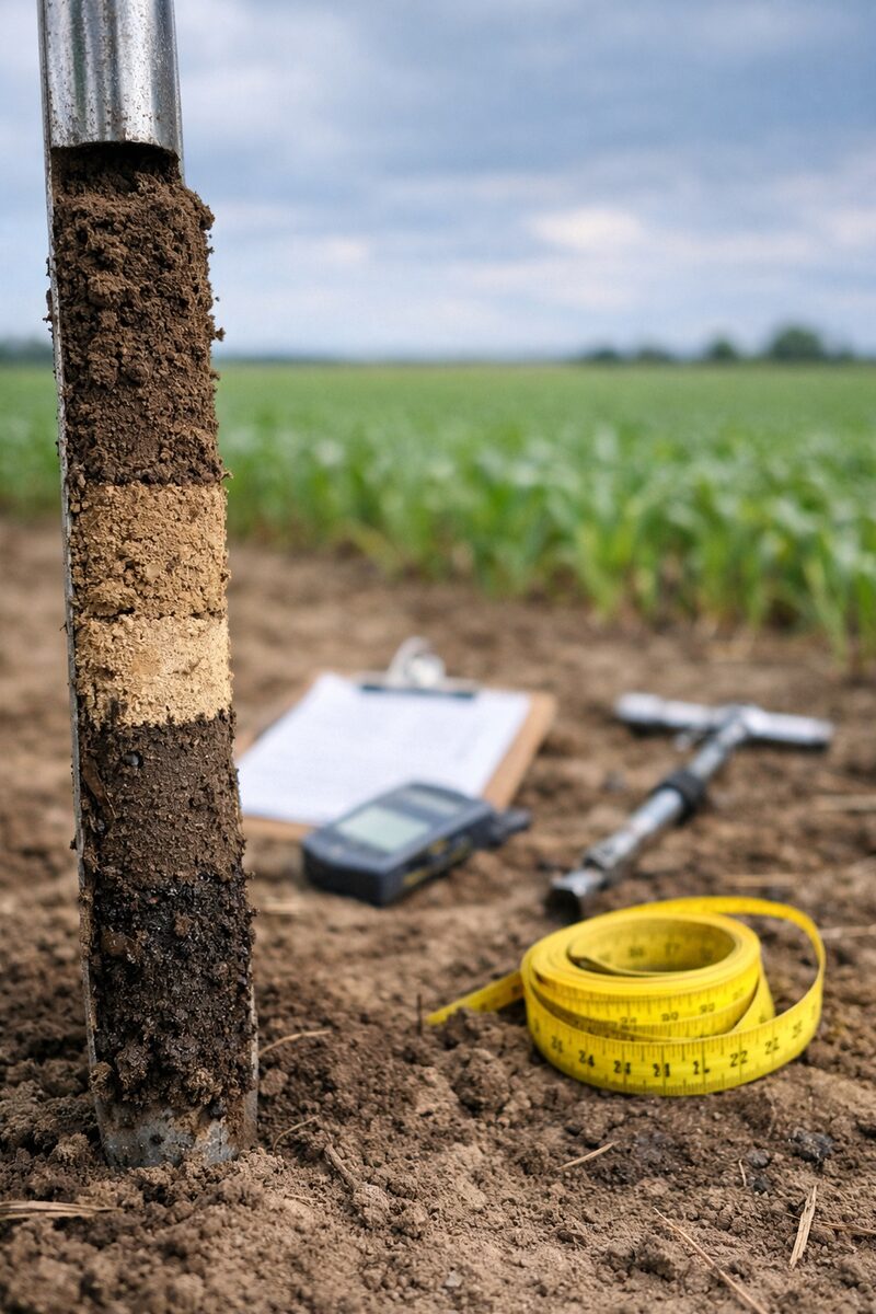 Deep soil core sample showing nitrogen profile layers