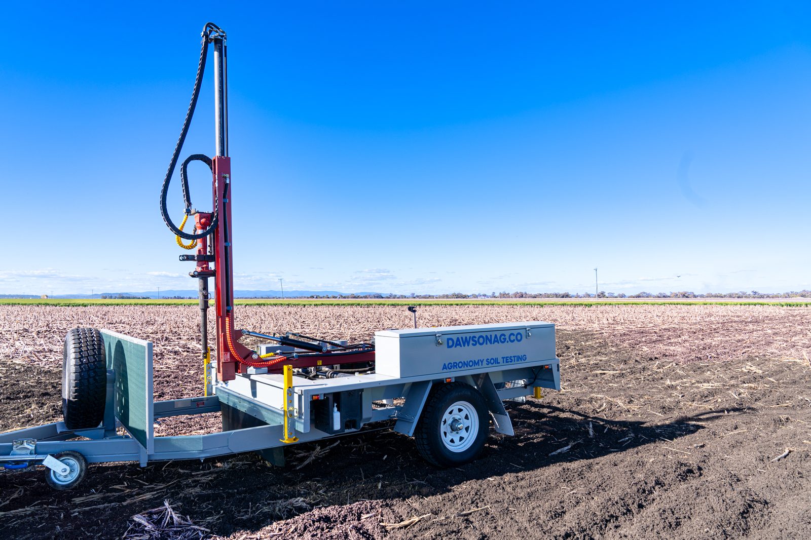 Dawson Agriculture soil sampling rig set up in a harvested paddock on the Darling Downs