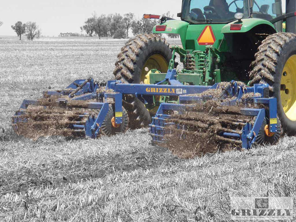 Grizzly wheel track renovator working paddock -- Dawson Ag dry hire Southern QLD